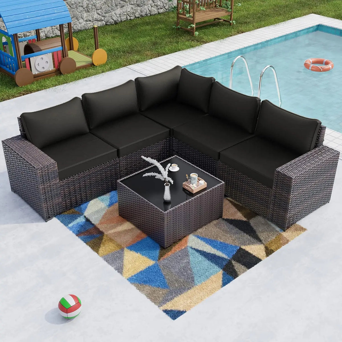 12 Piece Patio Furniture Set, Outdoor Wicker Sectional Sofa