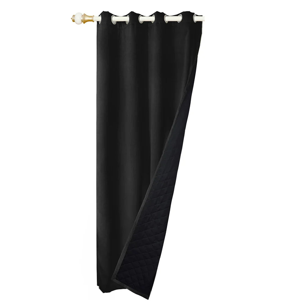 Quilted 100% Blackout Curtains for Living Room Heavy Duty Window Drapes Bedroom Winter Thick Thermal Curtains Eyelets Ready Made