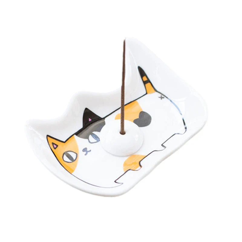Japanese Ceramic Cat Incense Tray and Sauce Dish | Cute Animal Seasoning Plate for Kitchen