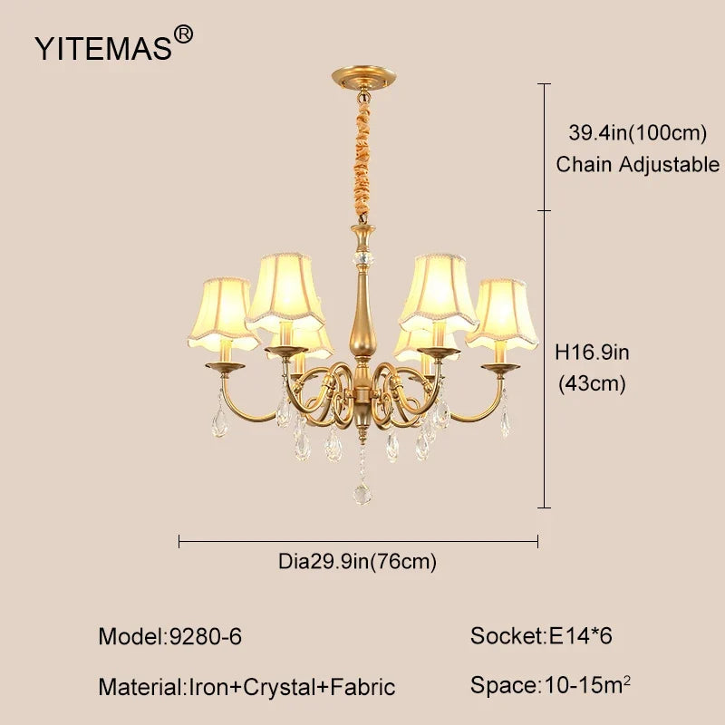 Crystal Chandelier With Lamp Shade For Living Room Gold Chandeliers Bedroom Farmhouse Church Pendant Lights Dining Room Light
