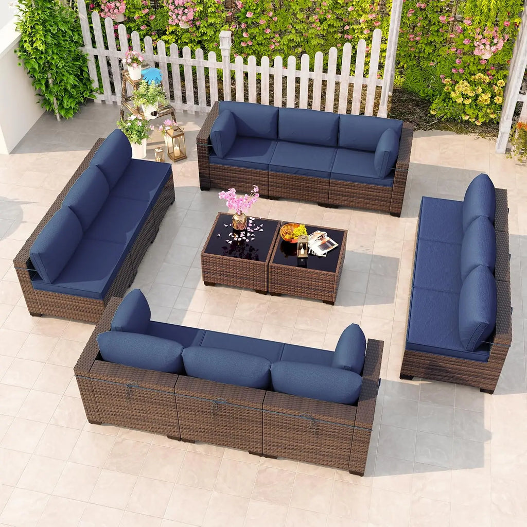 12 Piece Patio Furniture Set, Outdoor Wicker Sectional Sofa