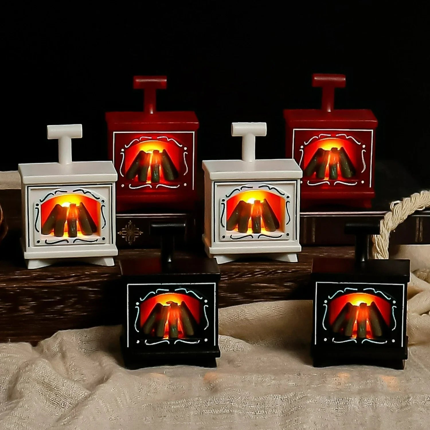 LED Dollhouse Mini Fireplace Glowing Stove House Furniture Kitchen Life Scene  Bedroom Bedside Night Light
