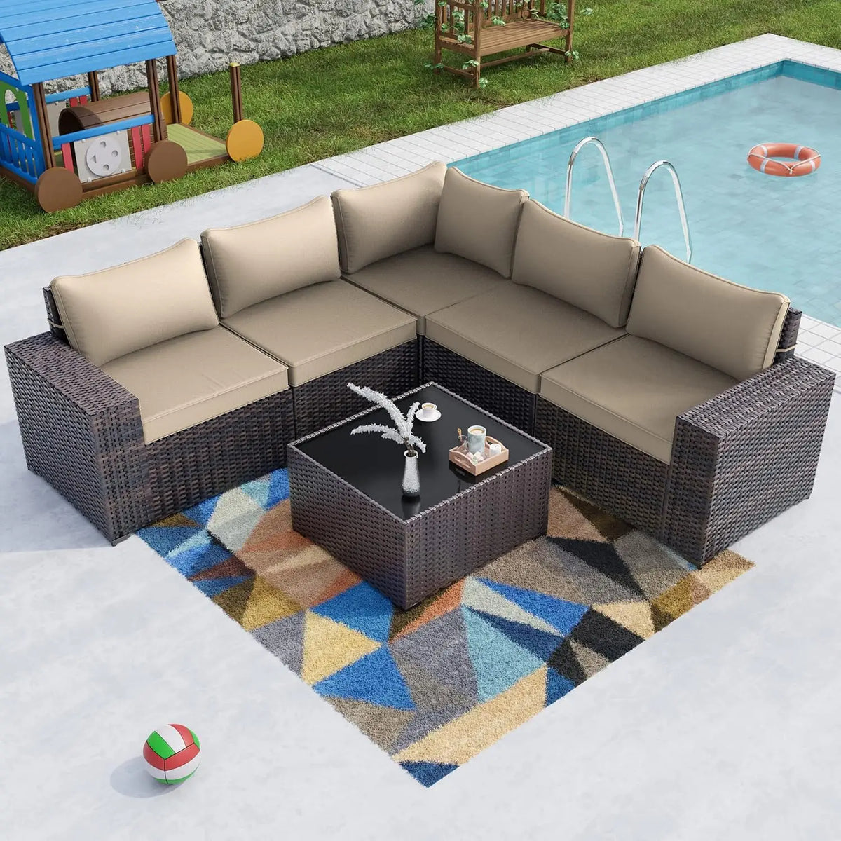 12 Piece Patio Furniture Set, Outdoor Wicker Sectional Sofa