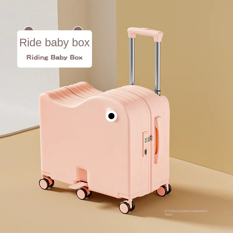 Children's Luggage Can Sit Ride Suitcase Six Wheel Luggage Set Luggage with Cup Holder Travel Suitcase