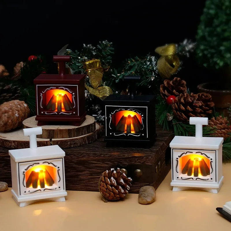 LED Dollhouse Mini Fireplace Glowing Stove House Furniture Kitchen Life Scene  Bedroom Bedside Night Light