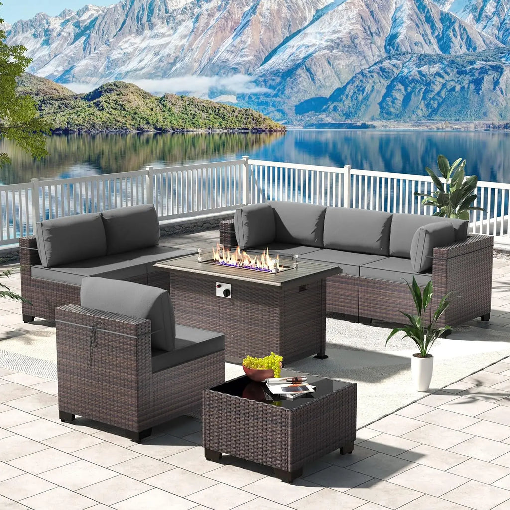 12 Piece Patio Furniture Set, Outdoor Wicker Sectional Sofa