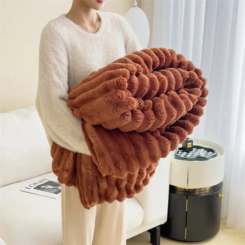 Solid Color Thickened Wide Striped Multifunctional Blanket, Can Be Used As Bed Sheet Cover Blanket, Nap Blanket, Pet Blanket