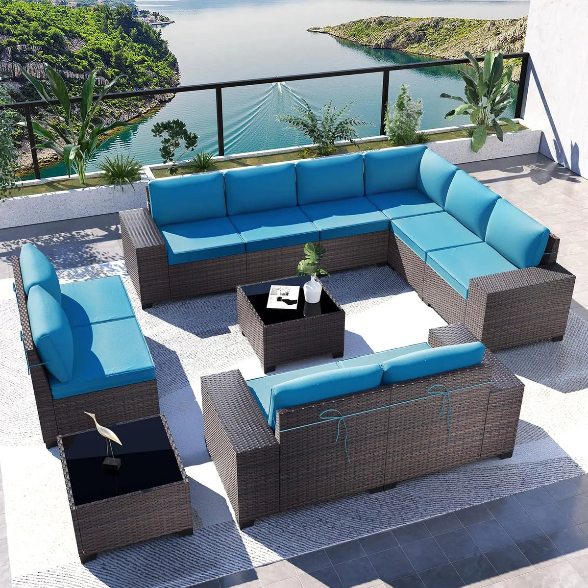 12 Piece Patio Furniture Set, Outdoor Wicker Sectional Sofa