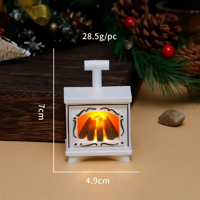 LED Dollhouse Mini Fireplace Glowing Stove House Furniture Kitchen Life Scene  Bedroom Bedside Night Light