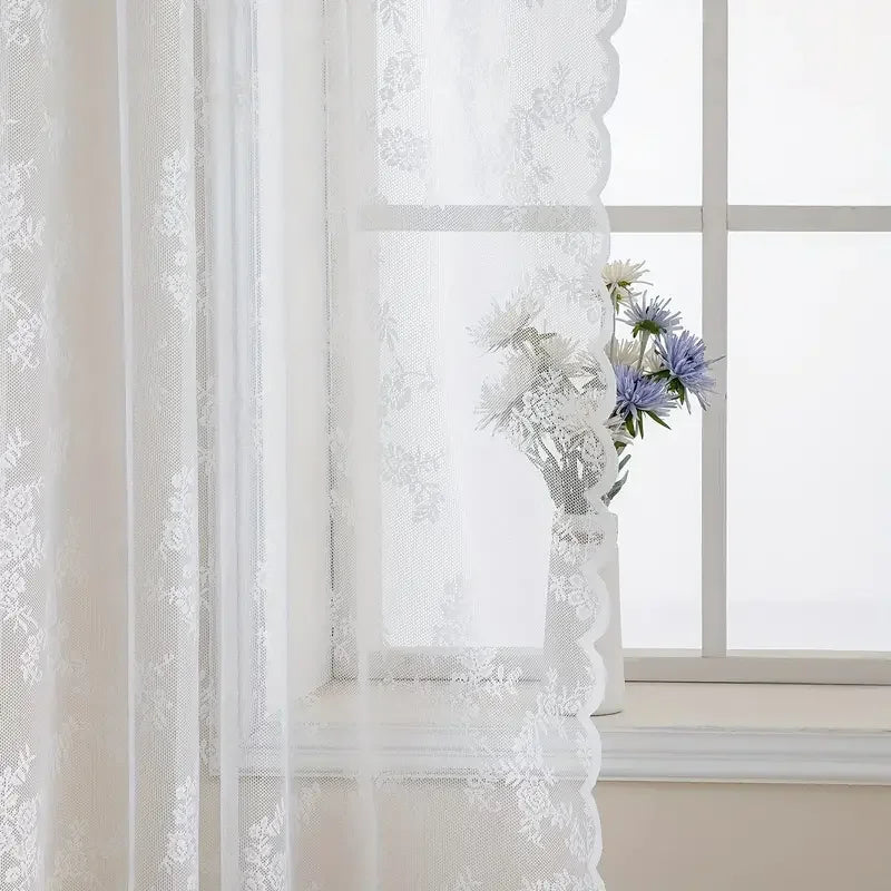 1 Piece Vintage Floral Embroidery Clear Lace Curtain Panel - Privacy & Light Filtering, Machine Washable,