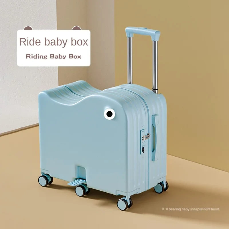 Children's Luggage Can Sit Ride Suitcase Six Wheel Luggage Set Luggage with Cup Holder Travel Suitcase