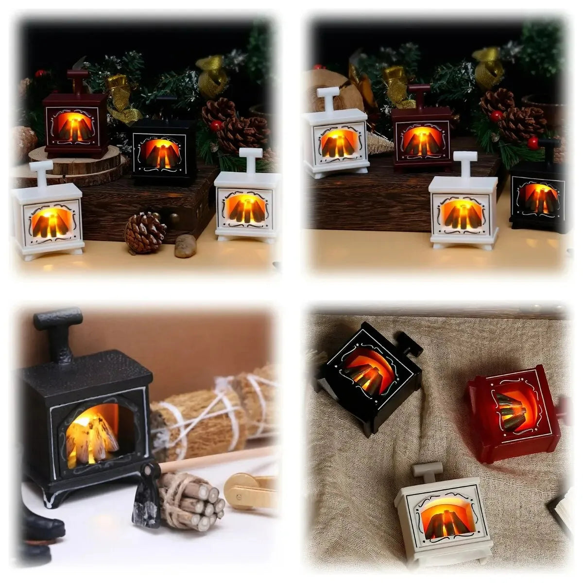 LED Dollhouse Mini Fireplace Glowing Stove House Furniture Kitchen Life Scene  Bedroom Bedside Night Light