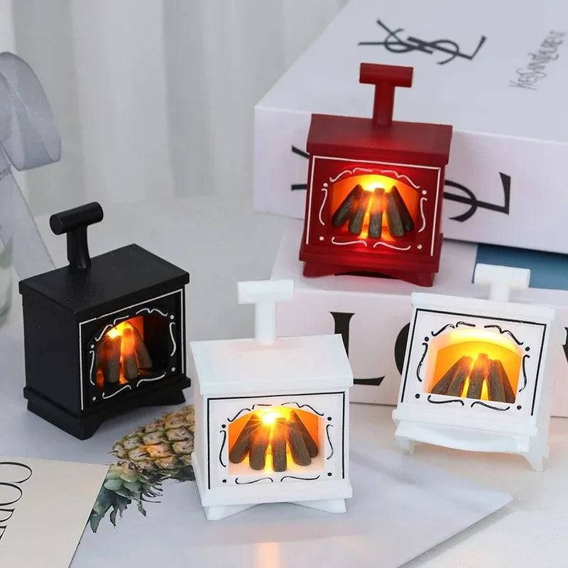 LED Dollhouse Mini Fireplace Glowing Stove House Furniture Kitchen Life Scene  Bedroom Bedside Night Light