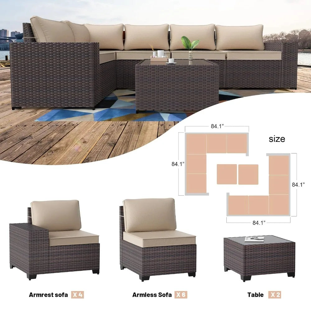 12 Piece Patio Furniture Set, Outdoor Wicker Sectional Sofa