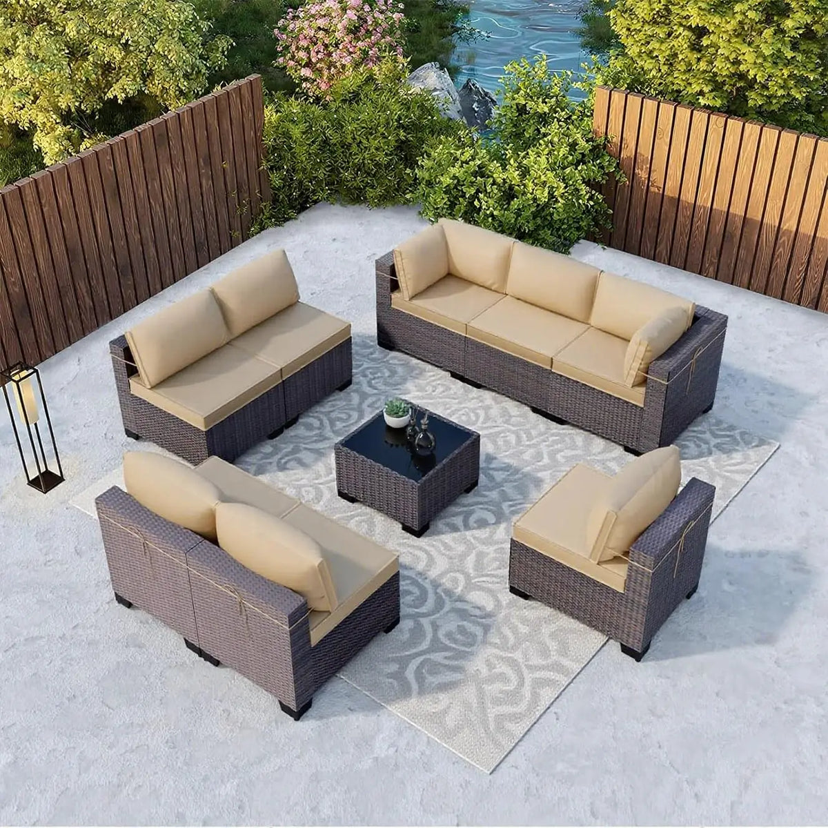 12 Piece Patio Furniture Set, Outdoor Wicker Sectional Sofa