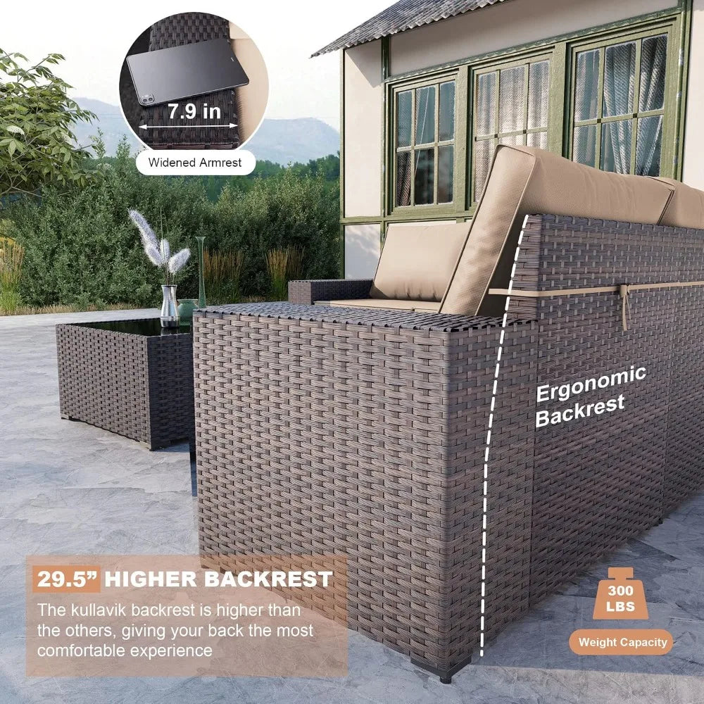 12 Piece Patio Furniture Set, Outdoor Wicker Sectional Sofa