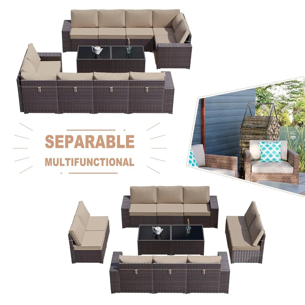 12 Piece Patio Furniture Set, Outdoor Wicker Sectional Sofa