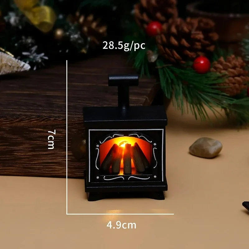 LED Dollhouse Mini Fireplace Glowing Stove House Furniture Kitchen Life Scene  Bedroom Bedside Night Light