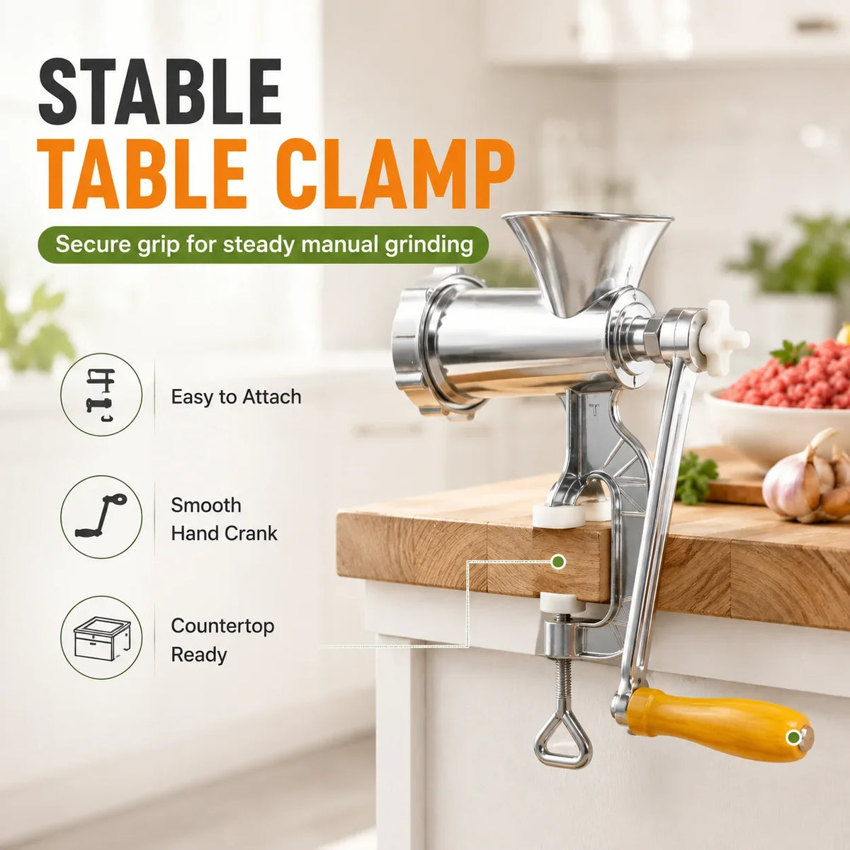 ZNLYRION Stainless Steel Manual Meat Grinder Hand Crank Mincer Sausage Stuffer Machine Table Clamp Design Household Kitchen Tool for Mincing Meat Vegetables Making Sausage