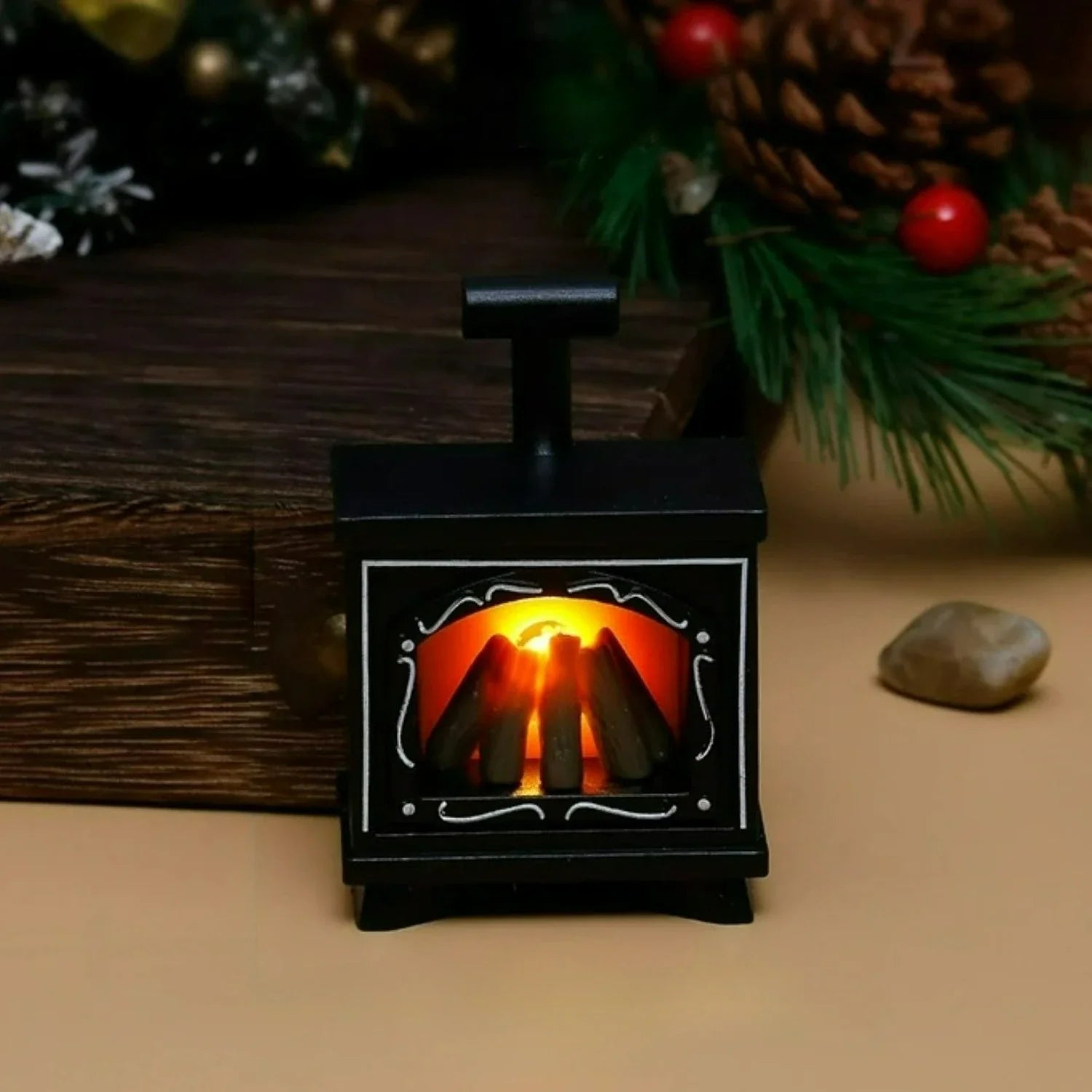 LED Dollhouse Mini Fireplace Glowing Stove House Furniture Kitchen Life Scene  Bedroom Bedside Night Light