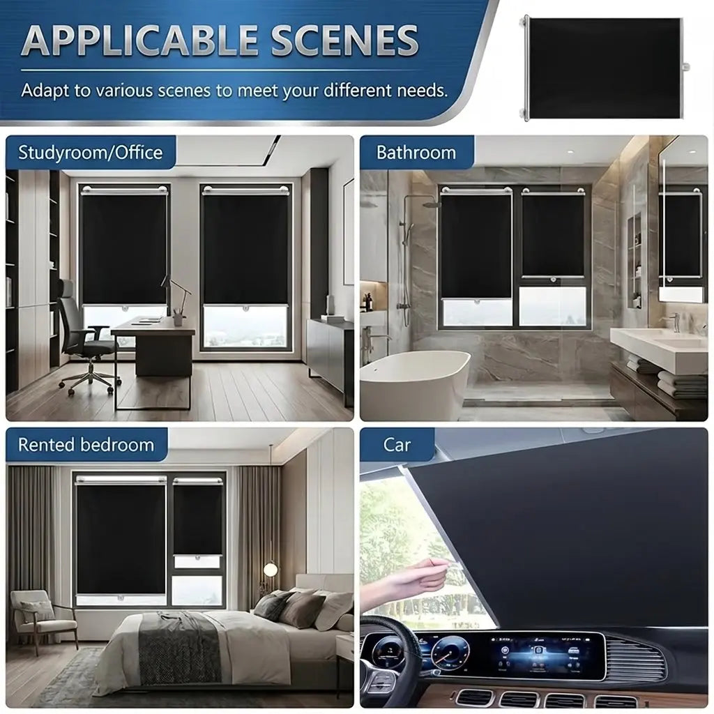 Titanium Silver Sunshade Full Blackout Heat Insulation No Punching Suction Cup Foldable Roller Shade for Home Office Cars Window