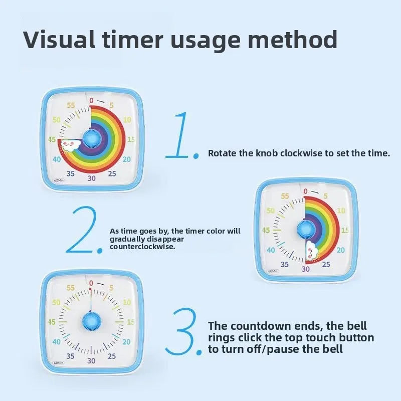 Children's Night Light Visible Learning Timer, 60-minute Countdown Kitchen Accessory Digital Timer for Home and School Supplies