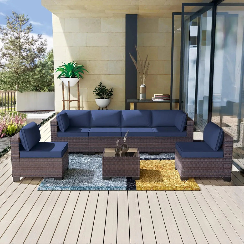 12 Piece Patio Furniture Set, Outdoor Wicker Sectional Sofa