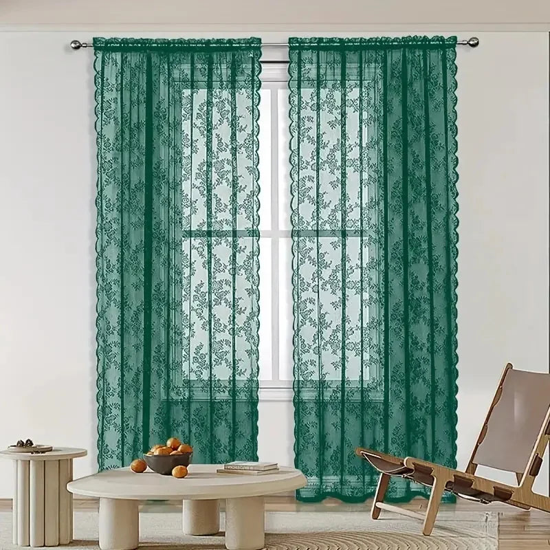 1 Piece Vintage Floral Embroidery Clear Lace Curtain Panel - Privacy & Light Filtering, Machine Washable,