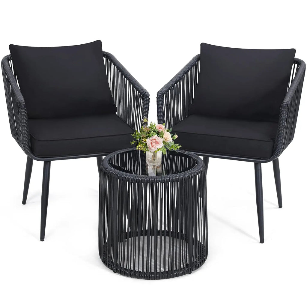 4 Piece Patio Bistro Outdoor Furniture Set, Wicker Sofa, 2 Rattan Chairs, and Table, Backyard Conversation Set, All, Customized