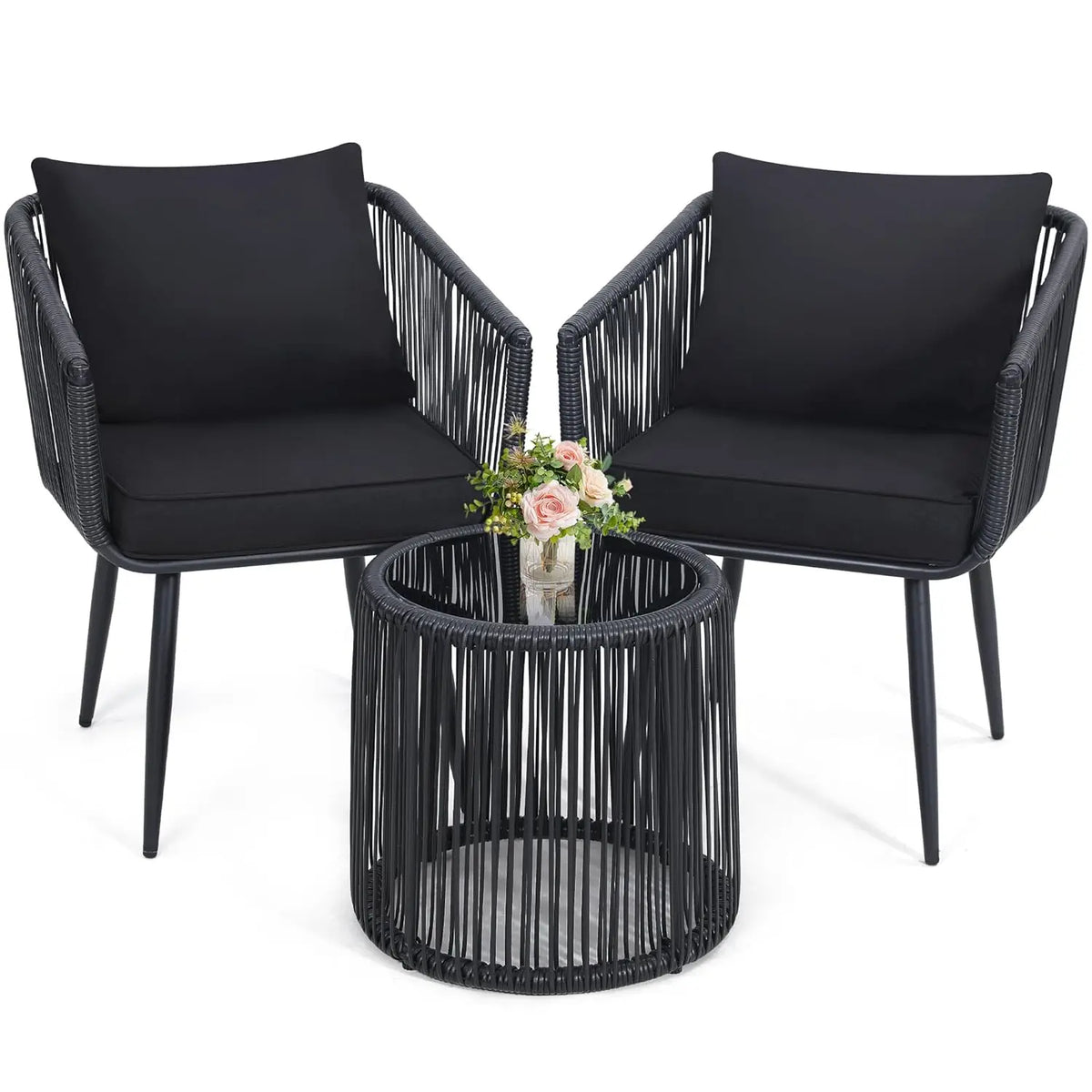 4 Piece Patio Bistro Outdoor Furniture Set, Wicker Sofa, 2 Rattan Chairs, and Table, Backyard Conversation Set, All, Customized