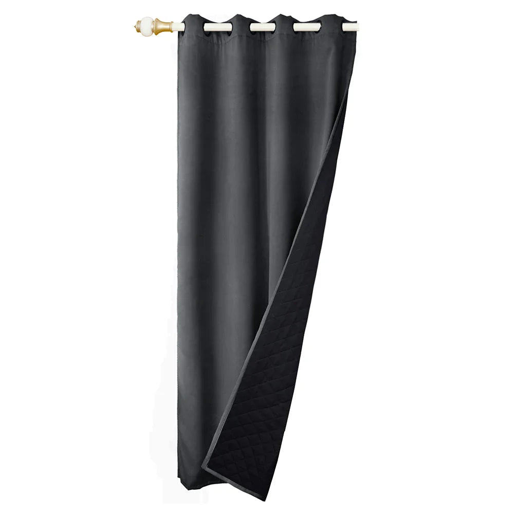 Quilted 100% Blackout Curtains for Living Room Heavy Duty Window Drapes Bedroom Winter Thick Thermal Curtains Eyelets Ready Made