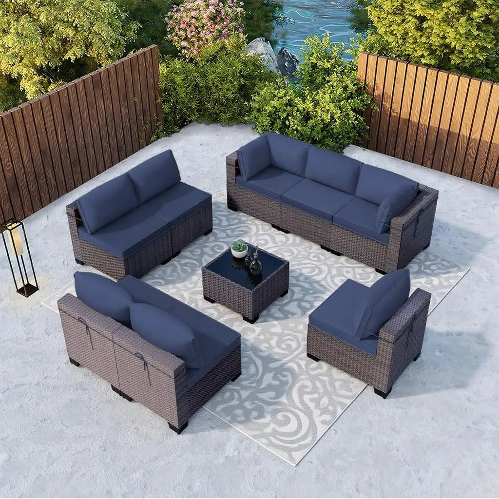 12 Piece Patio Furniture Set, Outdoor Wicker Sectional Sofa