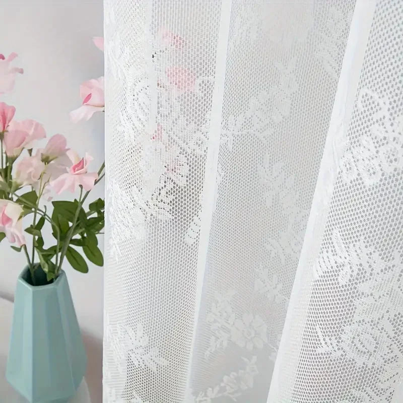 1 Piece Vintage Floral Embroidery Clear Lace Curtain Panel - Privacy & Light Filtering, Machine Washable,