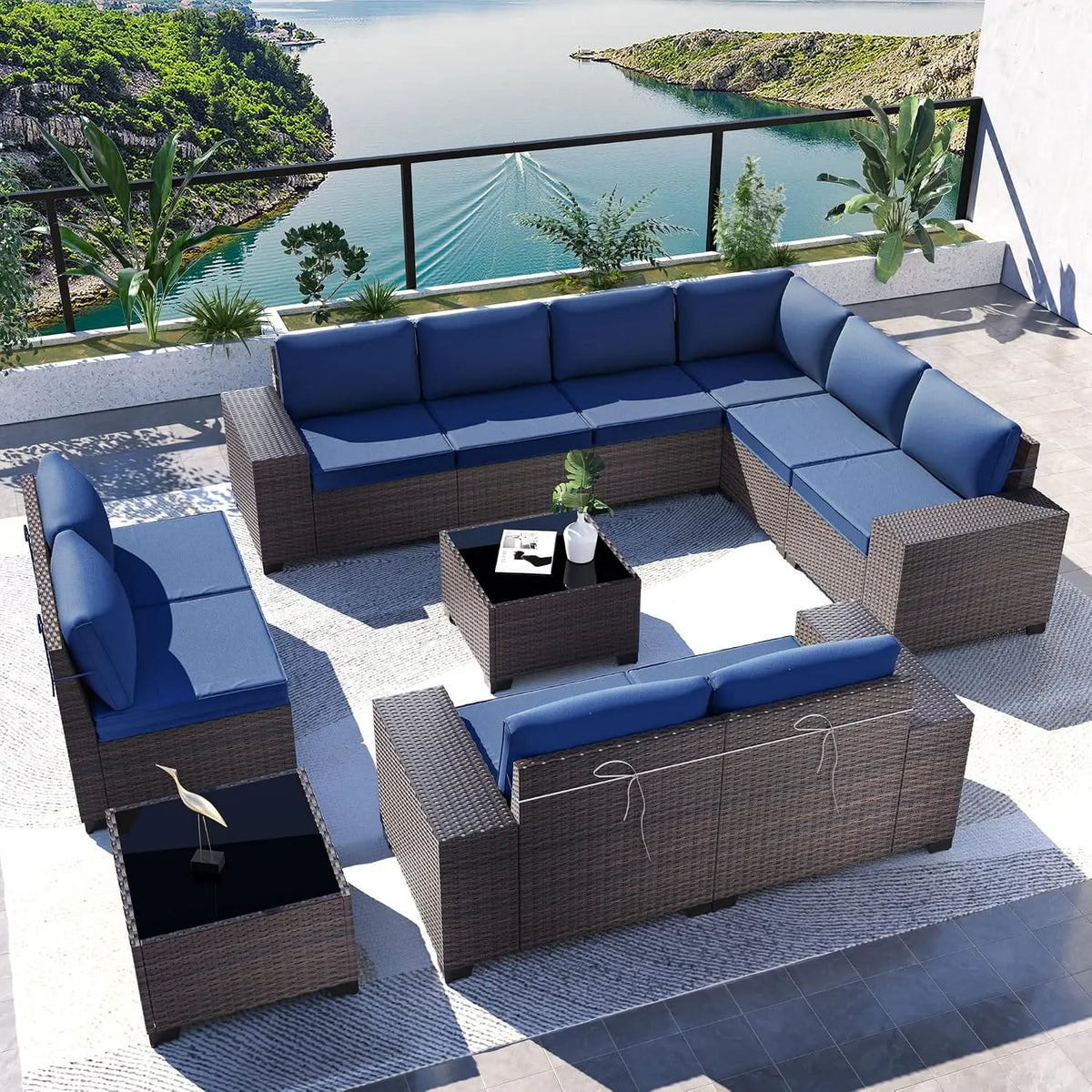 12 Piece Patio Furniture Set, Outdoor Wicker Sectional Sofa