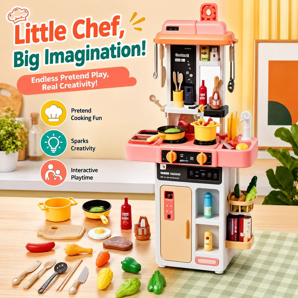 52-Piece Kitchen Toy Set, Educational Toys with Sound and Light Effects, Equipped with Various Realistic Kitchen Tools, Perfect for Parent-Child Interaction, Role-Playing Activities, and Holiday Gifts.
