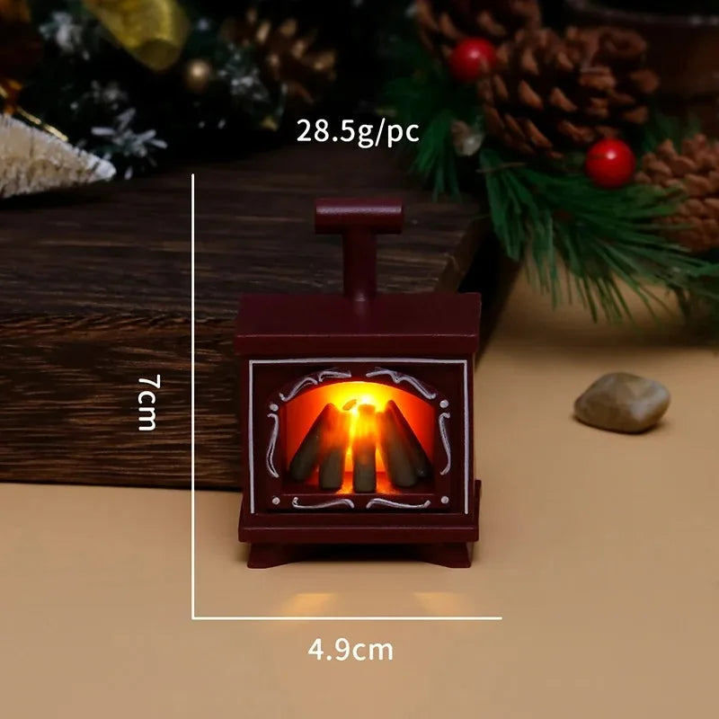LED Dollhouse Mini Fireplace Glowing Stove House Furniture Kitchen Life Scene  Bedroom Bedside Night Light