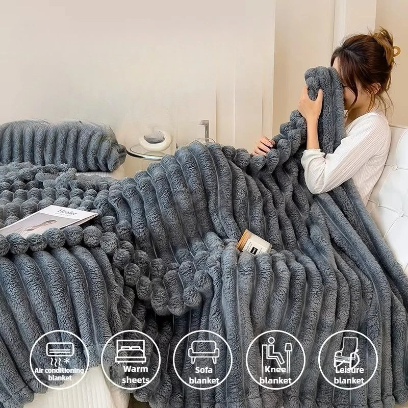 Solid Color Thickened Wide Striped Multifunctional Blanket, Can Be Used As Bed Sheet Cover Blanket, Nap Blanket, Pet Blanket
