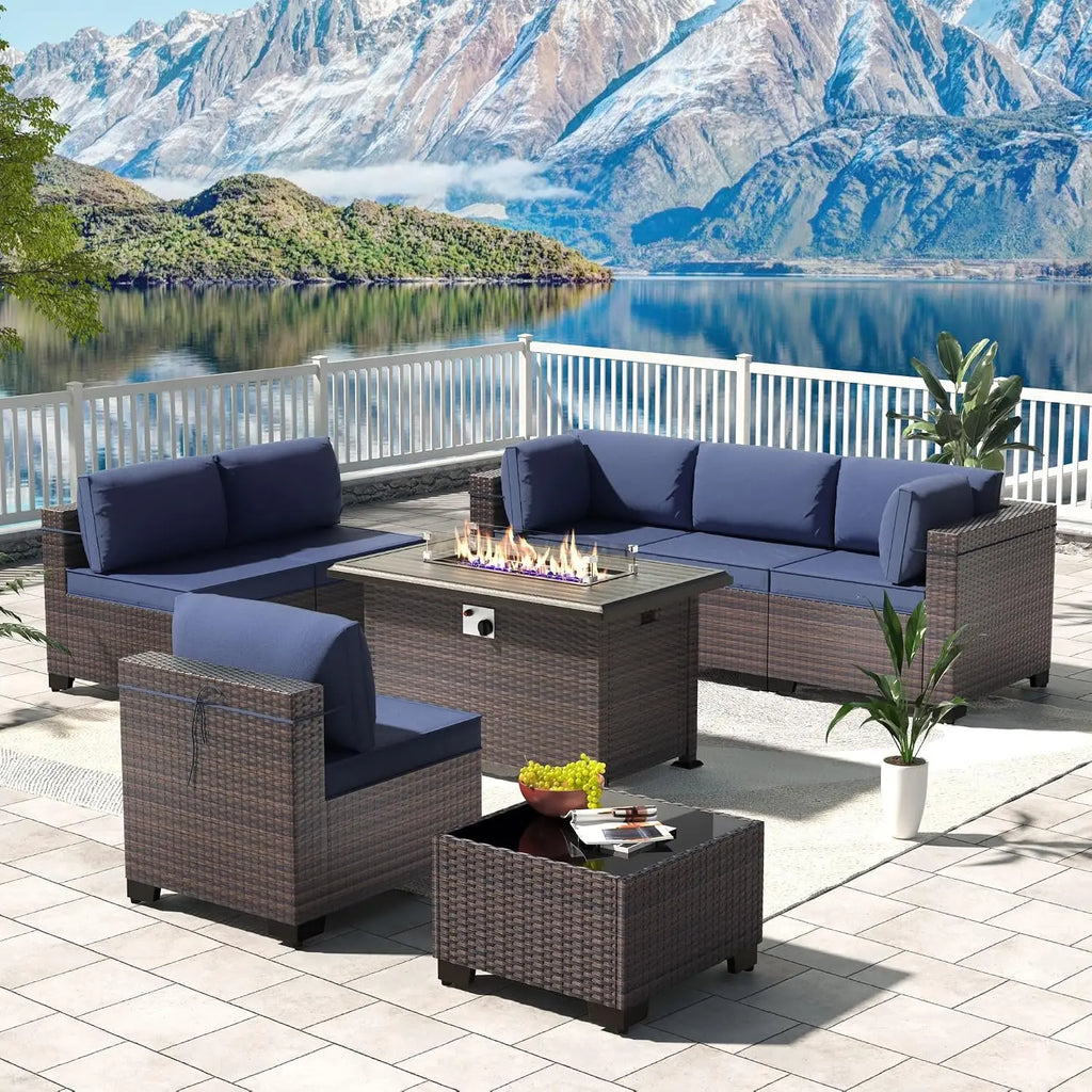 12 Piece Patio Furniture Set, Outdoor Wicker Sectional Sofa