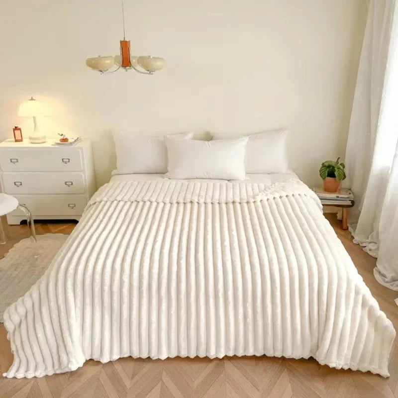 Solid Color Thickened Wide Striped Multifunctional Blanket, Can Be Used As Bed Sheet Cover Blanket, Nap Blanket, Pet Blanket