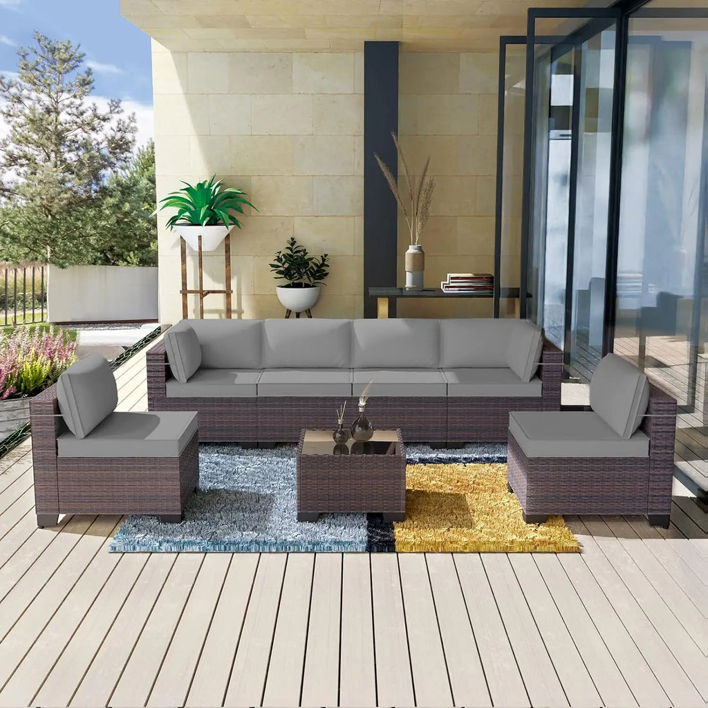 12 Piece Patio Furniture Set, Outdoor Wicker Sectional Sofa