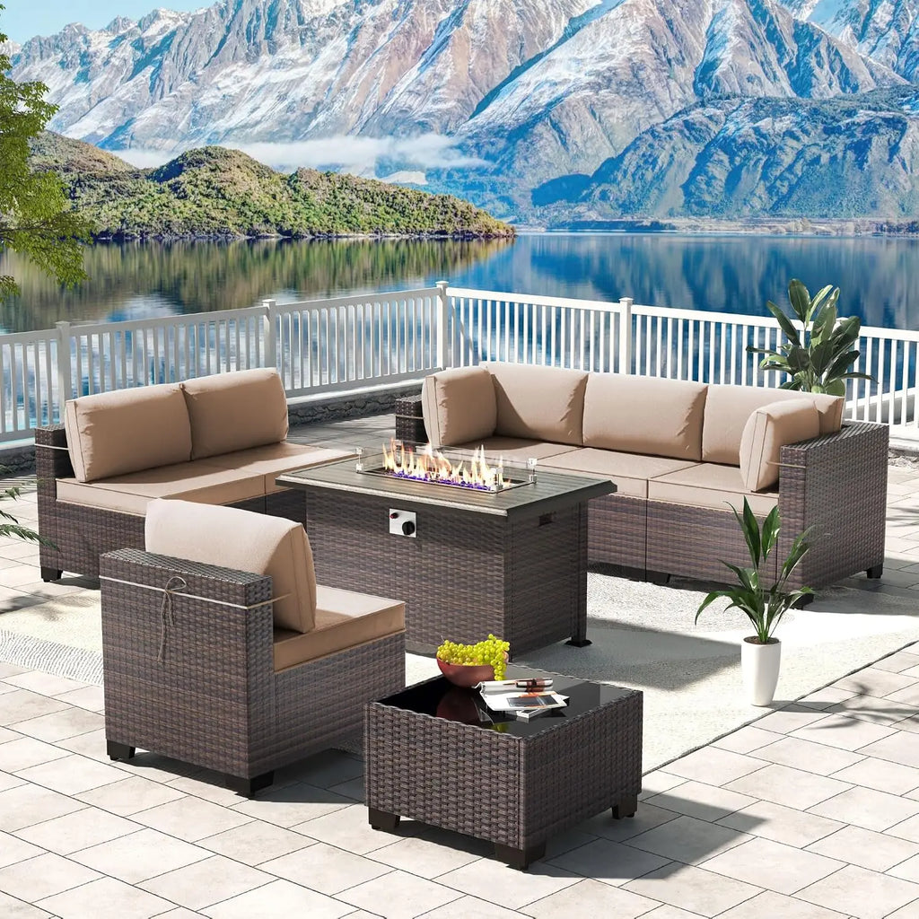 12 Piece Patio Furniture Set, Outdoor Wicker Sectional Sofa