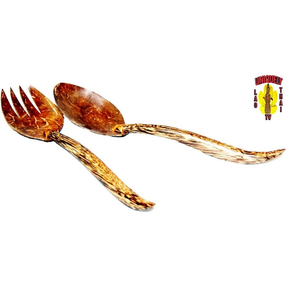Coconut Serving Spoon and Fork Set 11" Long