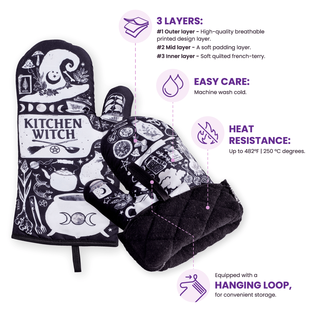 Set of 2 Kitchen Witch Oven Mitt | Pot Holders