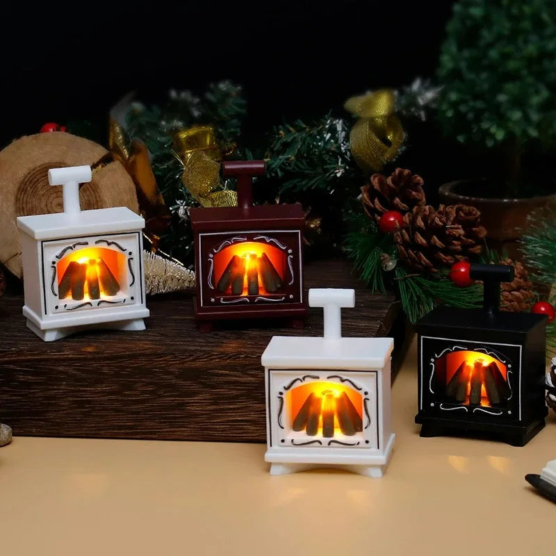 LED Dollhouse Mini Fireplace Glowing Stove House Furniture Kitchen Life Scene  Bedroom Bedside Night Light