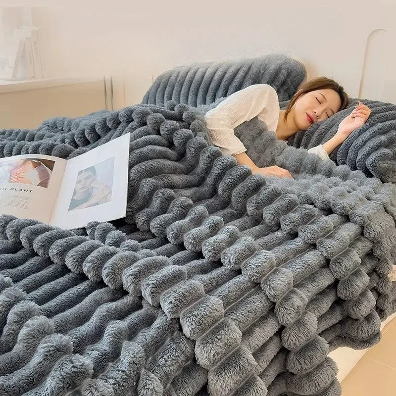Solid Color Thickened Wide Striped Multifunctional Blanket, Can Be Used As Bed Sheet Cover Blanket, Nap Blanket, Pet Blanket