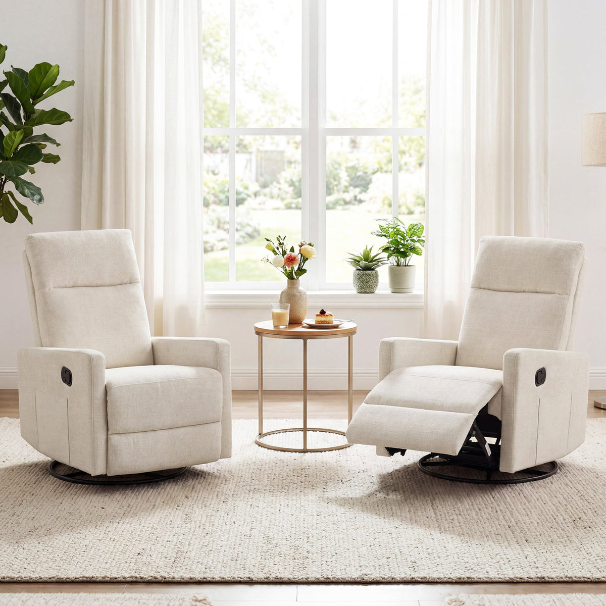 Swivel Rocking Chair 360° Nursery Reclining Rocker Armchair with Cushioned Back