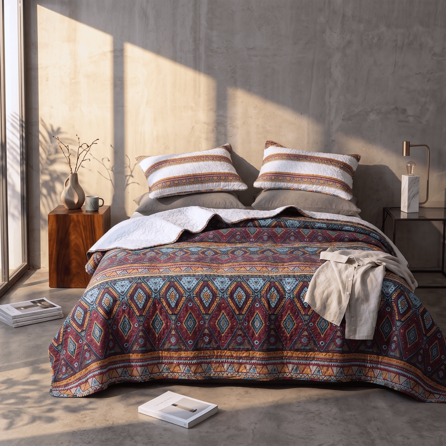 DaDa Bedding Southwestern Aztec Bohemian Desert Tribal Quilted Bedspread Set (KSX-002)