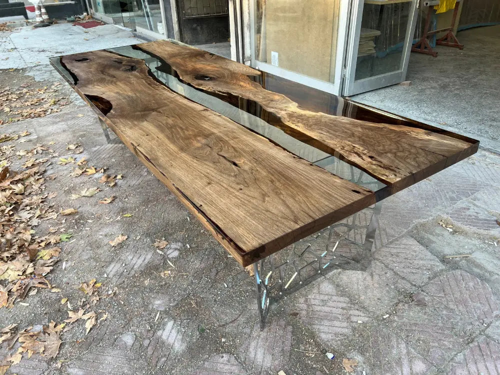 Resin Walnut River Dining Room Table | Voronoi Table
