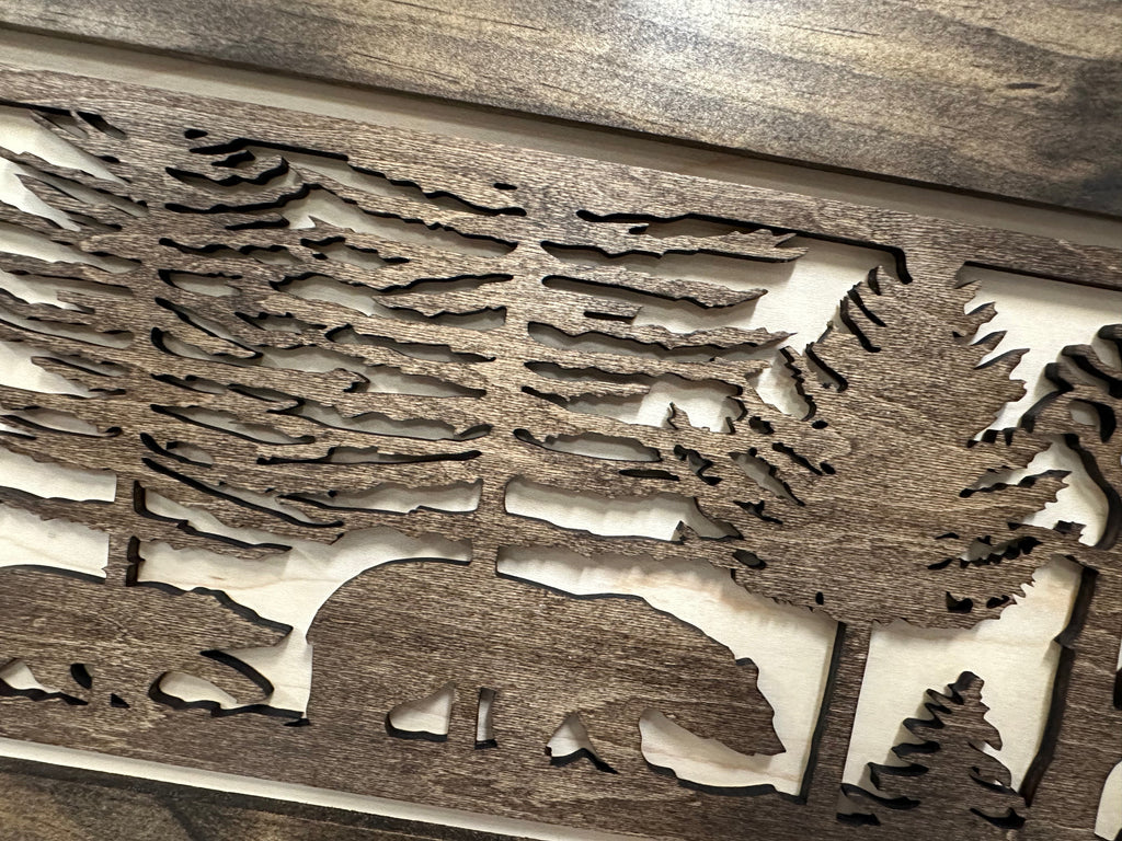 Bear in Woods Hidden Gun Storage Safe Concealment Shelf Concealed Furniture