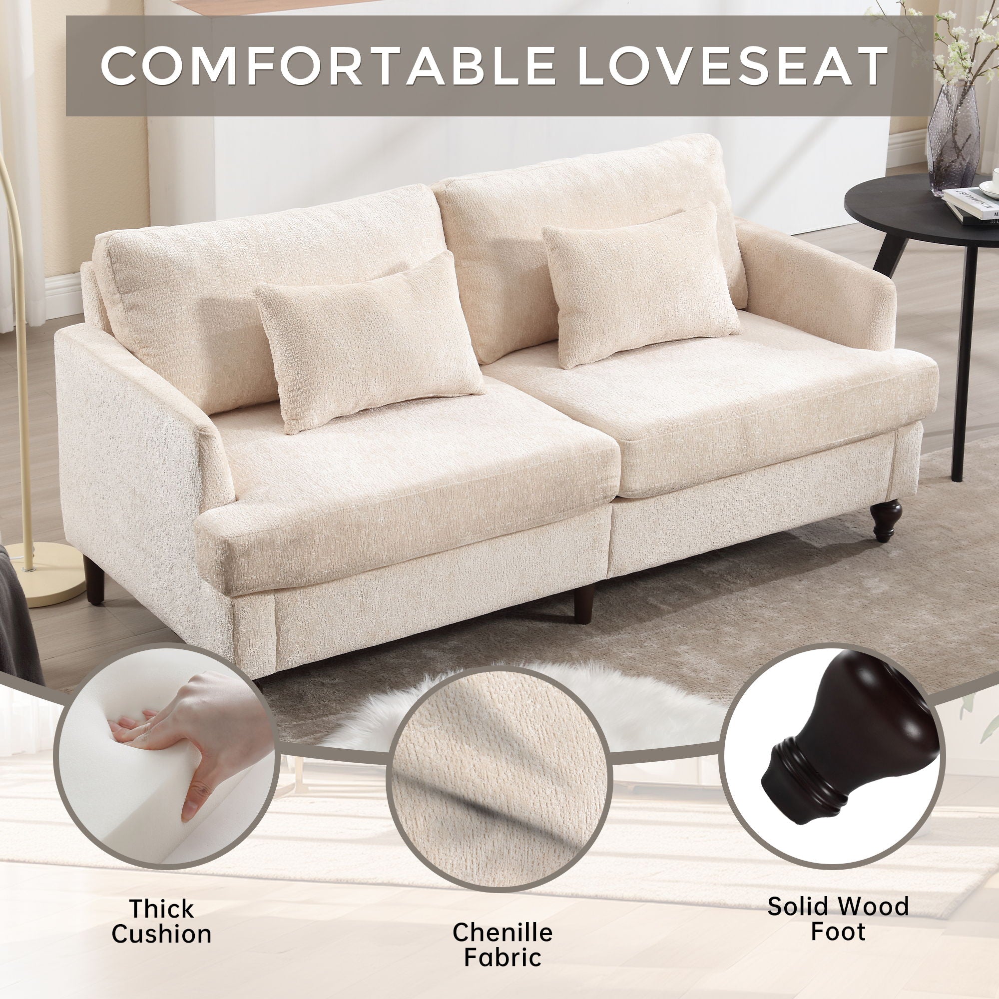 Mid Century Modern Fabric Loveseat Sofa, 2 Seat Upholstered Couch